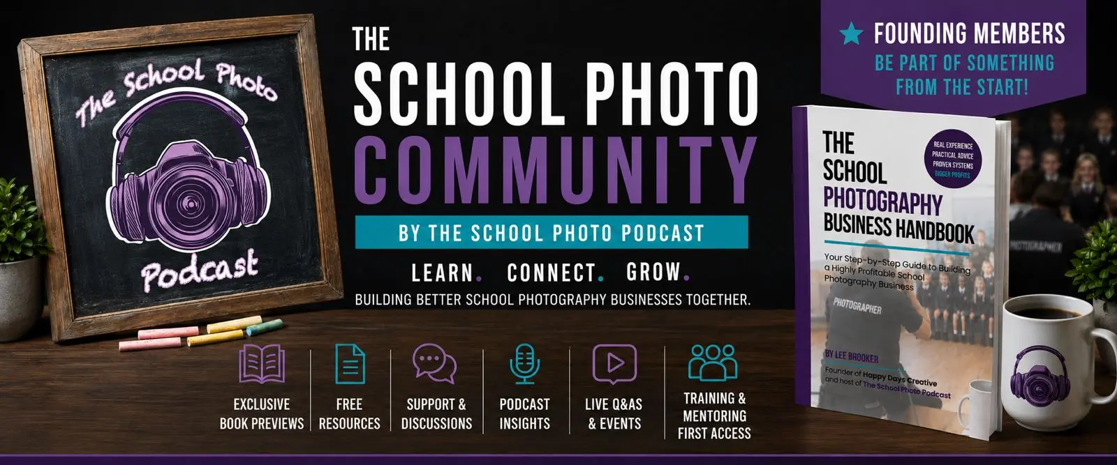 The School Photo Community, by The School Photo Podcast. Learn. Connect. Grow. Building better school photography businesses together. Exclusive book previews, free resources, support and discussions, podcast insights, live Q&As and events, training and mentoring first access. Founding members: be part of something from the start.